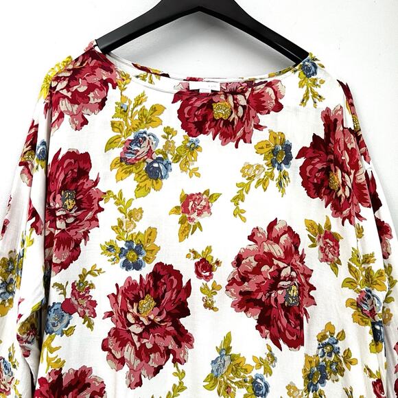 J Jill Floral Print Tunic Top Size Petite PL Pink Lightweight 3/4 Sleeve Boho - Picture 2 of 10